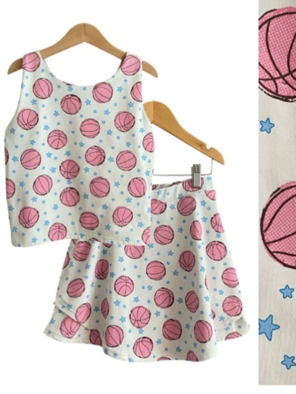 SweetHoney Basketball Print Active Skort Tank Top Set Pink 12